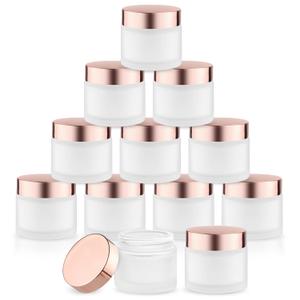 12 Pcs 60g/2oz Glass Cosmetic Jars Refillable Cream Bottle Containers Empty Sample Vials Jar with Rose Gold Lid for Eye Cream Lotion Ointments Lip Balm Scrub - Frosted