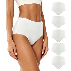 BATTEWA Incontinence Underwear for Women Washable, Leak Proof Underwear High Waist Cotton,Bladder Leakage 50ML (5White,Small, 5 Pack)