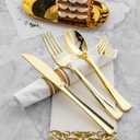 N9R 75 Pack Pre Rolled Gold Plastic Cutlery Set, Wrapped Plastic Silverware Set with 75 Forks, 75 Knives, 75 Spoons and 75 Napkins, Disposable Cutlery Set for Party and Wedding