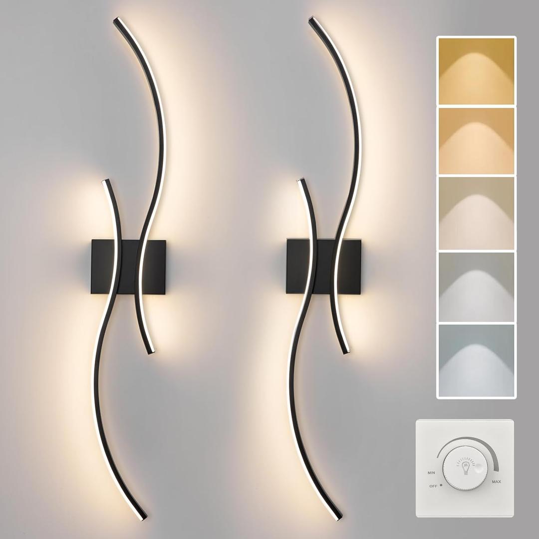 CANEOE Modern Wall Sconce Set of Two, 5CCT Dimmable Indoor Led Wall Sconce Lighting Set of 2, Hardwire Black Led Wall Lamps for Living Room Bedroom Bathroom Hallway, 31.5Inch (2 Packs)