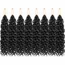 Gogo Curl Crochet Hair 10 Inch, Pre Looped Boho Curly Crochet Hair for Black Women, Water Wave Synthetic Braiding Hair, Lightweight, Natural Look, Easy Install (8 Packs,1B)