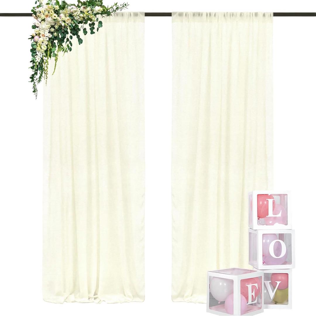 DUOBAO Ivory Chiffon Backdrop Curtain for Parties Sheer Curtains 96 Inch Length 2 Panels Set for Bedroom Wedding Backdrops Drape Cream Beach Drapes for Baby Shower Birthday Graduation(29''x96'') (29"W x 96"L (Pack of 2), Ivory)