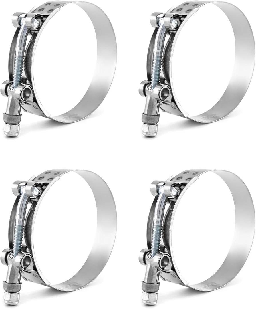 QWORK T-Bolt Hose Clamp 7684mm Range  Fits 3.0" OD Silicone Hoses for Turbo, Intake & Radiator Systems, 4 Pack