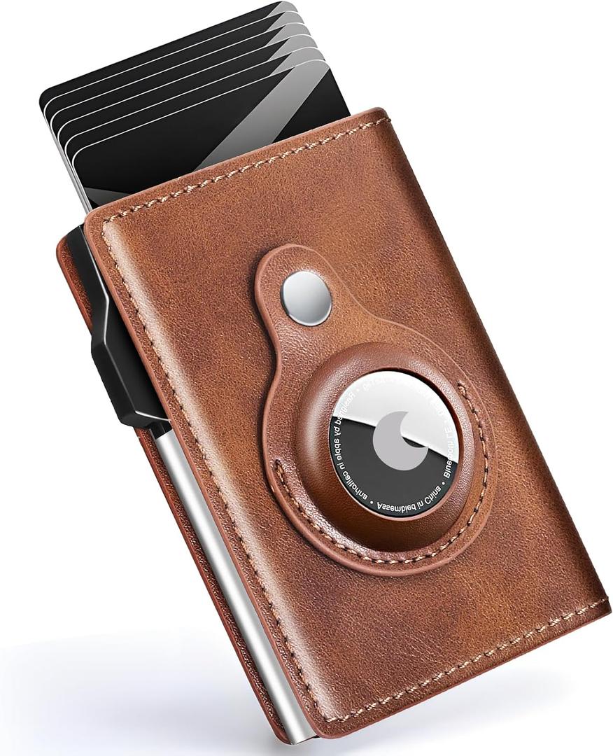 2 x Wallet for Men Minimalist Pop Up Credit Card Case Holder 1-7 Cards, Smart Slim Wallet with Money Clip ID Window RFID Blocking Bifold Compact(Airtag Not Included) Wallets Gifts for Men (Brown)