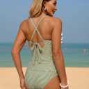 ZAFUL Womens Tankini Swimsuits Smocked 2 Piece Bathing Suits Modest Tie Back Swimwear (Green, M)