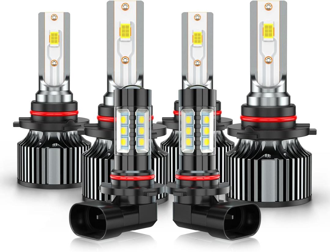 High Low Beams and Fog lights Combo Compatible for Jeep Grand Cherokee 1999 2000 2001 2002 2003 2004 2005 2006 2007 2008 2009 2010, White Powersports Bulbs, Plug n Play, for Off-Road Use, Pack of 6