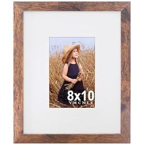 YMCNLE 8x10 Picture Frame, Display 4X6 Picture Frames with Mat or 8x10 without Mat, Wall and Tabletop Display Photo Frames, Brown