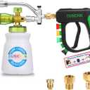 DUSICHIN Short Pressure Washer Gun with Foam Cannon,Dual Connector Accessory, Car Wash Foam Cannon Kit 1/4 Inch Quick Connector, 5 Pressure Washer Nozzle Tips,Double Tip Attachment For Soap Cannon