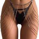 Asooll Sexy Multi-Layered Crystal Leg Body Chains Fashion Sparkly Belly Hip Skirts Tassel Waist Chains for Women and Girls