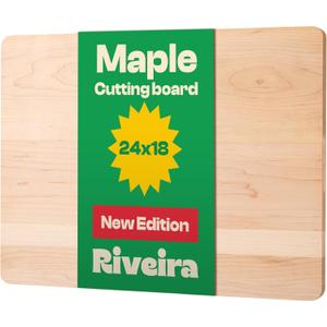 Riveira Maple Wood Cutting Board  Gourmet Maple Grandeur: 24 x 18 Wooden Cutting Board  Natural Wooden Cutting Boards For Kitchen Decorative  Innovative Juice Grooves Maple Wooden Chopping Board