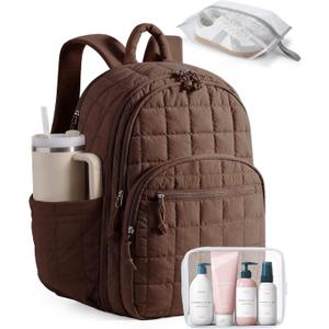 BAGSMART College Laptop Backpack, Travel Backpack for Women, Quilted Airline Approved Carry On Backpack Fits 17.3 Inch Laptop, Personal Item Travel Bag, Chocolate