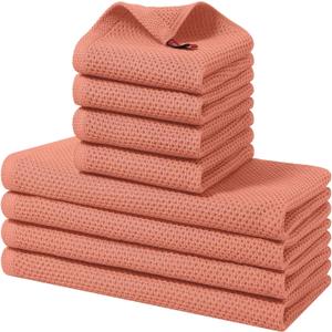 Homaxy 100% Cotton Kitchen Towels and Dishcloths Set, 12 x 12 Inches and 13 x 28 Inches, Set of 8 Bulk Kitchen Towels Set, Ultra Soft Absorbent Dish Cloths for Washing Dishes, Coral