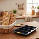 French Bread Hoagie Sub Roll Baking Pans 4-slot Mold, Non Stick Silicone Mould Tray for Baguette Sandwich Hot Dog Bun Loaf Food, Mini Tool Set for Homemade Household Restaurant Breakfast Dinner (Gray)