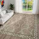 DweIke 4x6 Area Rugs for Living Room, Machine Washable Bordered Rug for Bedroom, Luxury Rubber Backing (Non-Slip) Low Pile Throw Carpet for Dining Room Kitchen Home Decor, Brown