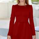 GOBLES Women's Elegant Fall Long Sleeve Boat Neck High Waist A-line Cocktail Dress (Red, M)