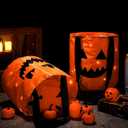 Sadnyy 3 Pcs Halloween Trick or Treat Bags Light up for Kids Pumpkin Candy Bucket LED Halloween Treating Baskets Reusable Goody Tote Bag for Party Favor Supplies(Orange)