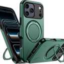 PELEPUES for iPhone 17 Pro Case Magnetic, Military Grade Shockproof Phone Case Cover with 360 Rotatable Metal Ring Stand Kickstand [Compatible with MagSafe] for iPhone 17 Pro, Green