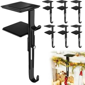 RGJ 6 Pack Christmas Fireplace Stocking and Garland Hanger, 2 in 1 Adjustable Mantle Garland Hanger, No Drill Stocking Holder Hanger for Mantle, Fits Mantles from 0.5" to 3.5" Thick