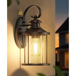 Porch Lights Dusk to Dawn Outdoor Lighting with E26 Sockets Glass Shade Exterior Lighting Fixtures Outside Light for House Patio Garage Black (Black-1 Pack)