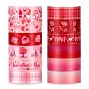 Whaline 12 Rolls Valentine Washi Tape Red Pink Heart Gnome Love Masking Tape for Wedding Scrapbook DIY Craft Gift Wrapping, 0.6" x 16.4ft