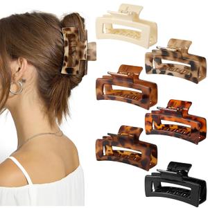 Auseibeely 6 Pcs Rectangle Tortoise Shell Claw Clip - 3.35 Inch Medium Hair Clips for Women and Girls, Non-slip Square Claw Clips for Thick/Thin Hair, Banana Jaw Clips Accessories for Gift