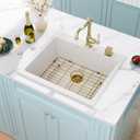 25 Inch White Drop In Kitchen Sink 25"x22" Granite Composite Sink, 25x22x10-topmount-Gold Accessories