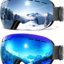 2Pack Ski Goggles for Men Women Snow Goggles Anti fog Snowboard Goggles with 100% UV Protection (B01 Black Frame Argent Lens/Black Frame Ice Blue Lens)