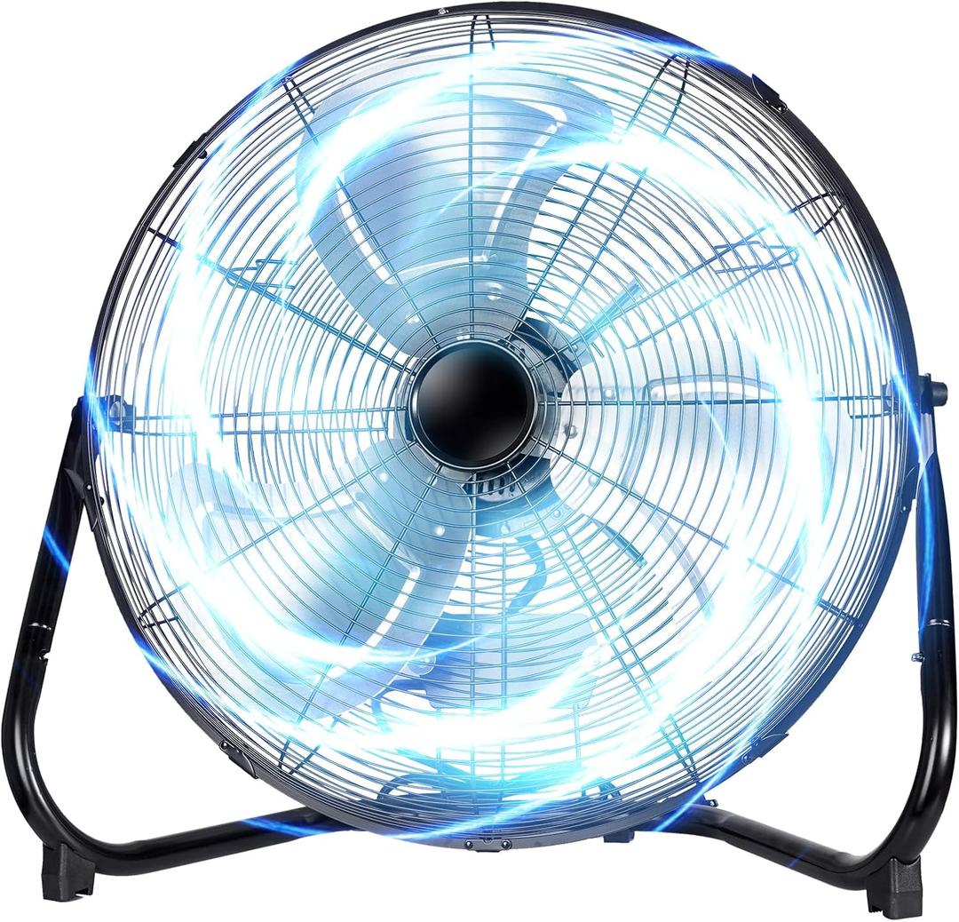 20 Inch Floor Fan,Heavy Duty Metal Industrial Fan - High Velocity Fan with 3 Speeds & Tilt, Powerful Metal Fan for Shop, Garage, Patio & Bedroom, Small