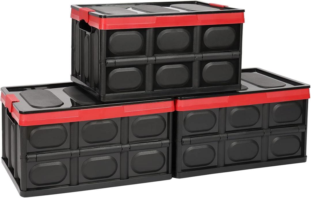 Phyllia 3 Pack Foldable Storage Bin with Lid, 30L Collapsible Plastic Storage Crate, Lidded Stackable Storage Box Container for Bedroom Bathroom Office Clothes Toy Books Grocery