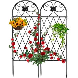 2 Pack Black Garden Trellis for Climbing Plants Outdoor 47” x 16” Climbing Rose Trellis Wrought Iron Trellis Ivy Cucumbers Decorative Metal Flat Trellis