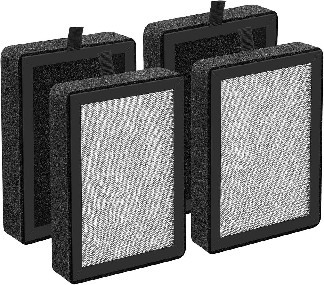 4 Pack LV-H128 Replacement Filter Compatible with LEVOIT LV-H128 / PUURVSAS (HM669A) / ROVACS (RV60) Air Purifiers, 3-in-1 Middle Layer, Activated Carbon Layer and Pre-Filter