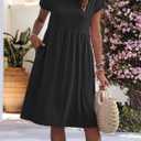 AUSELILY Women's Summer Short Sleeve Knee-Length Dresses Round Neck Loose Dress with Pockets 2026 New (L)