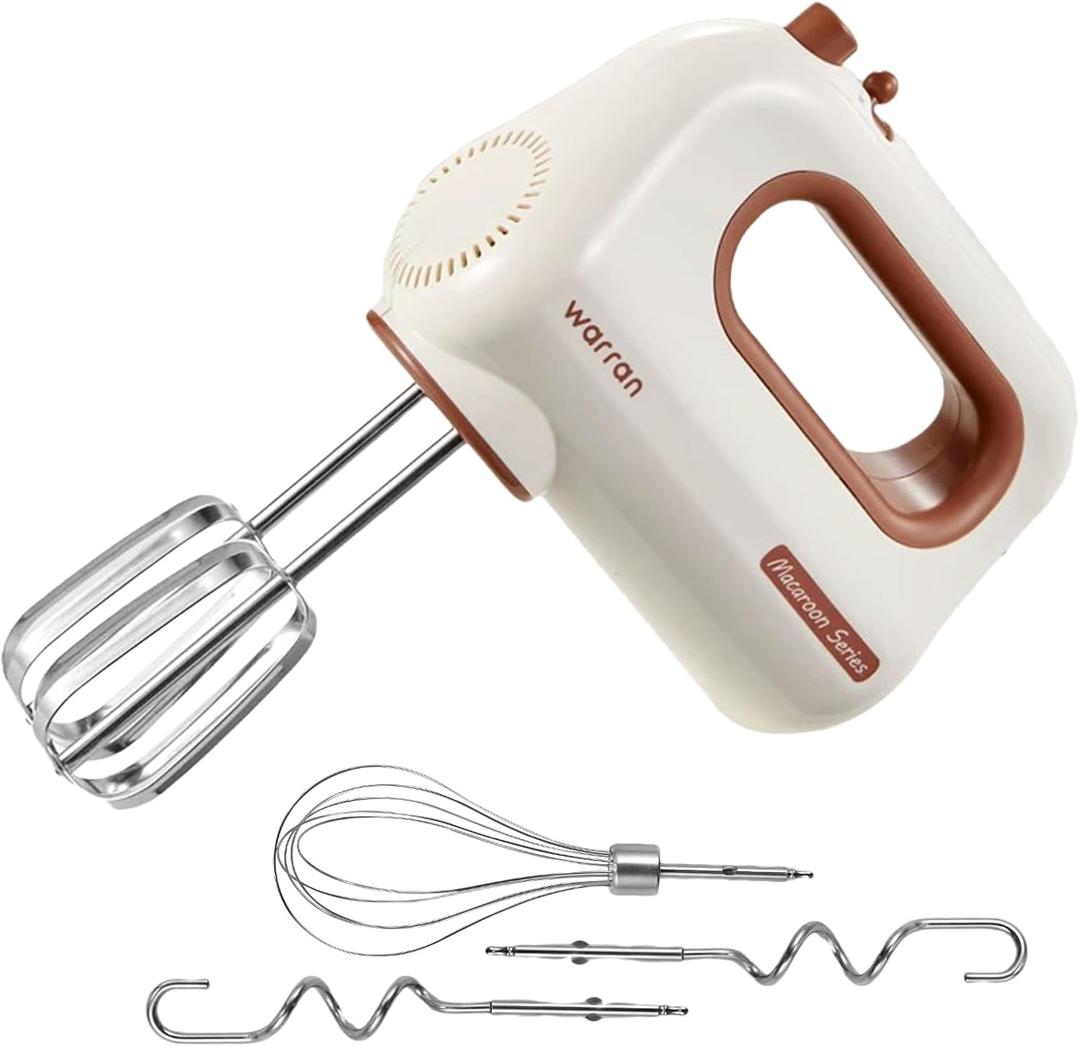 300W Compact Lightweight Electric Hand Mixer, with Powerful Quiet DC Motor for Baking, Cake, Brownies, Cookie Dough, Ideal for Home Kitchen (White)