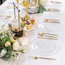 Rubtlamp 60Pcs Clear Plastic Plates, Clear Disposable Plates With Gold Rim, Heavy-duty Gold Plates, Hammered Party Plates Include 30 Clear Dessert Plates, 30 Dinner Plates for Wedding, Party