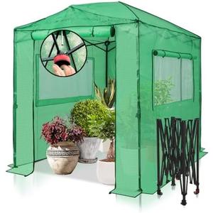 EAGLE PEAK Instant Pop-up Greenhouse, Indoor Outdoor Plant Gardening Green House, Roll-Up Zipper Doors and Side Windows, Walk in 8x6 ft, PE Cover, Green/Clear