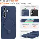 Liquid Silicone Case for Samsung Galaxy S25 with Magnetic Stand, Mil-Grade Drop Shockproof, Full Camera Protection Anti-Scratch Microfiber Lining Silicone Phone case, Dark Blue