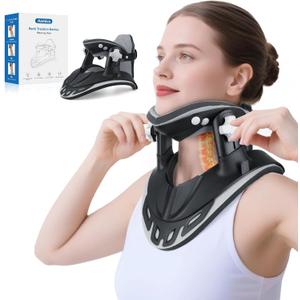 Holniva Neck Stretcher Cervical Traction, Adjustable Cervical Neck Traction Device, Neck Braces for Neck Pain and Support with 3 Power Traction for Home Use - FSA Eligible/HSA Eligible (Black)