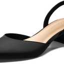 Coutgo Womens Low Chunky Heels Slingback Closed Pointed Toe Pumps Party Wedding Dress Shoes (7.5, Black)