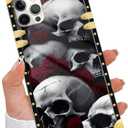 DAIZAG Case Compatible with iPhone 15,Golden Shockproof Phone Gift Case,Roses and Skeletons