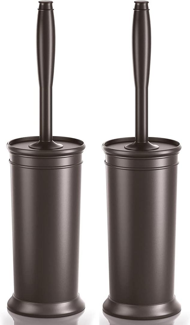 Toilet Brush and Holder 2 Pack, Toilet Bowl Brush with Extra Long Handle, Toilet Scrubber and Covered Holder, Toilet Brushes for Bathroom-Space Saving, Covered Brush, Durable, Deep Cleaning(Bronze)