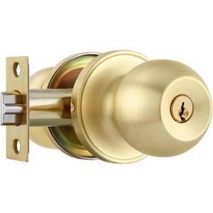 Leydebong 1 Pack Keyed Entry Door Knobs, Gold Door Knobs with Lock and Key, Exterior/Interior Locking Door Handles with Keys (Satin Brass)