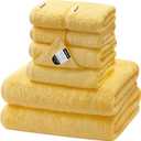 SEMAXE Yellow Bath Towel Set, 100% Cotton Absorbent Bathroom Towels with Hanging Loops, 8 Piece Towel Set Include 2 Bath Towels, 2 Hand Towels, 4 Washcloths