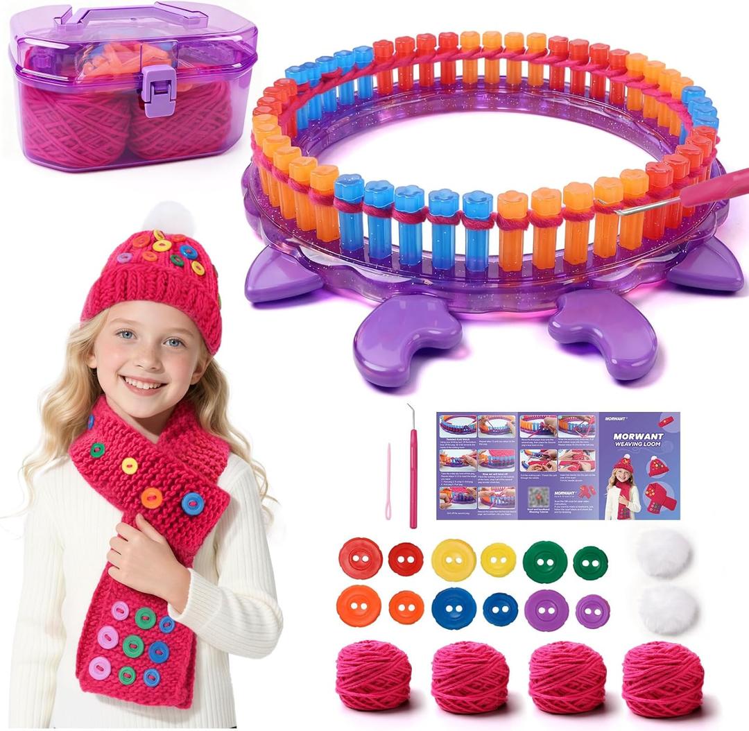 Loom Knitting Kit for Beginners - DIY Hat & Scarf Craft Toy with Buttons - Fun Crochet Toy for Kids Ages 7 8-12 - Perfect Birthday and Christmas Gift for Girls