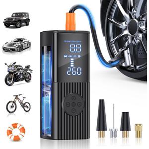 Tire Inflator Portable Air Compressor, 180PSI Portable Air Compressor with 25000mAh Battery, 3X Faster Inflation Cordless Air Pump for Car, Motorcycle, Bicycle, Ball (Shiny Black)