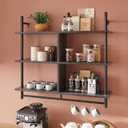 Bestier Kitchen Shelves Wall Mounted Floating Pipe Shelving 3 Tier 41.5" Coffee Bar Shelf with Holder, Wall Display Storage Rack Sundries for Kitchen Living Room, Charcoal Black (Twin XL)