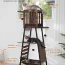 FourFurPets Modern Cat Tree, 58-Inch Cat Tower for Large Cats, Maine Coon Cat Tree with Scratching Board, Large Perch, Hammock and Removable Pads, Rustic Brown