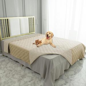Ameritex Waterproof Dog Bed Cover Pet Blanket for Furniture Bed Couch Sofa Reversible (82x102 Inch (Pack of 1), Beige+khaki)