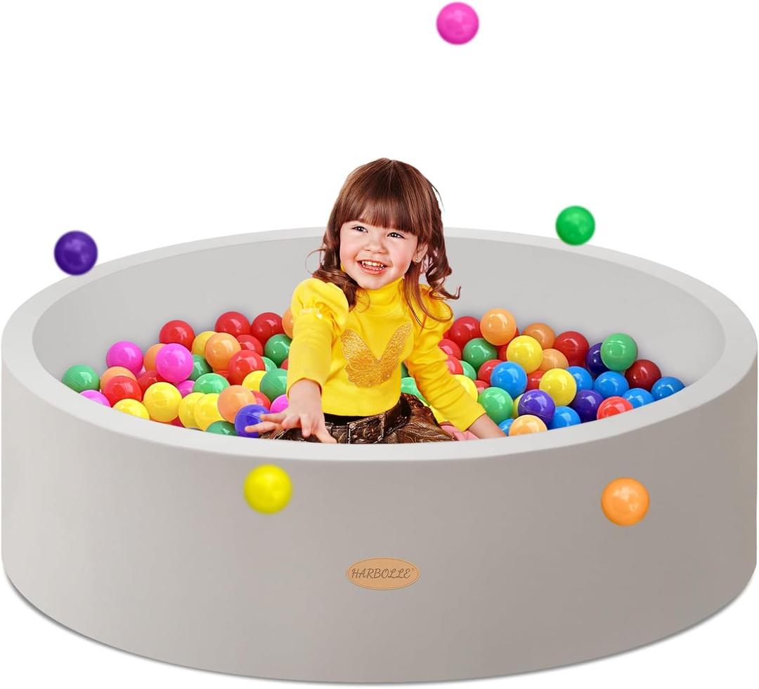 HARBOLLE Baby Ball Pit 47.2" Soft Round Memory Foam Ball Pits NOT Included Balls Indoor Outdoor Playpen for Babies Toddlers Kids Great Gift for Girls Boys, Gray
