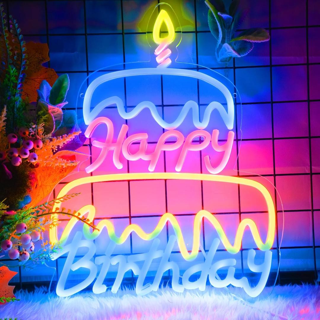 Happy Birthday Neon Sign Led Neon Lights Pink Neon Sign for Bedroom Led Sign USB Powered Neon Signs for Wall Decor Dimmable for Christmas Thanksgiving Birthday Party Girls Gifts (blue+pink+yellow)