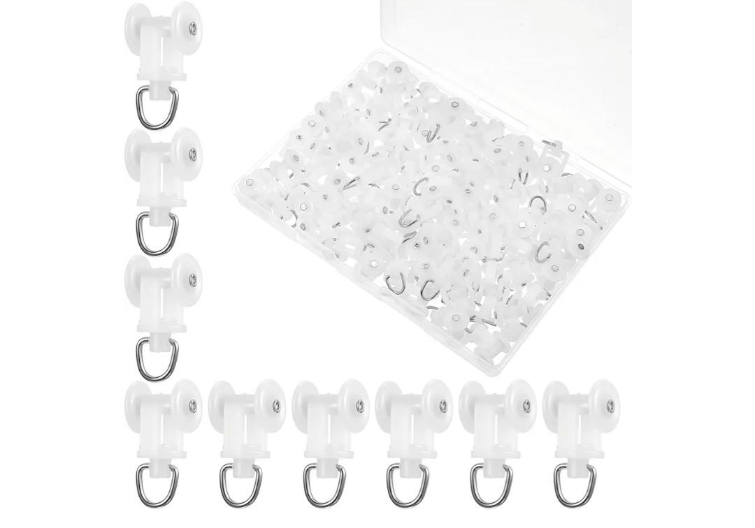 100 Pcs Curtain Track Glider Rollers Hooks Ceiling Tracks Hooks Plastic Mute Wheel Rollers Ball Pulley Windows Shower Curtain Tracks
